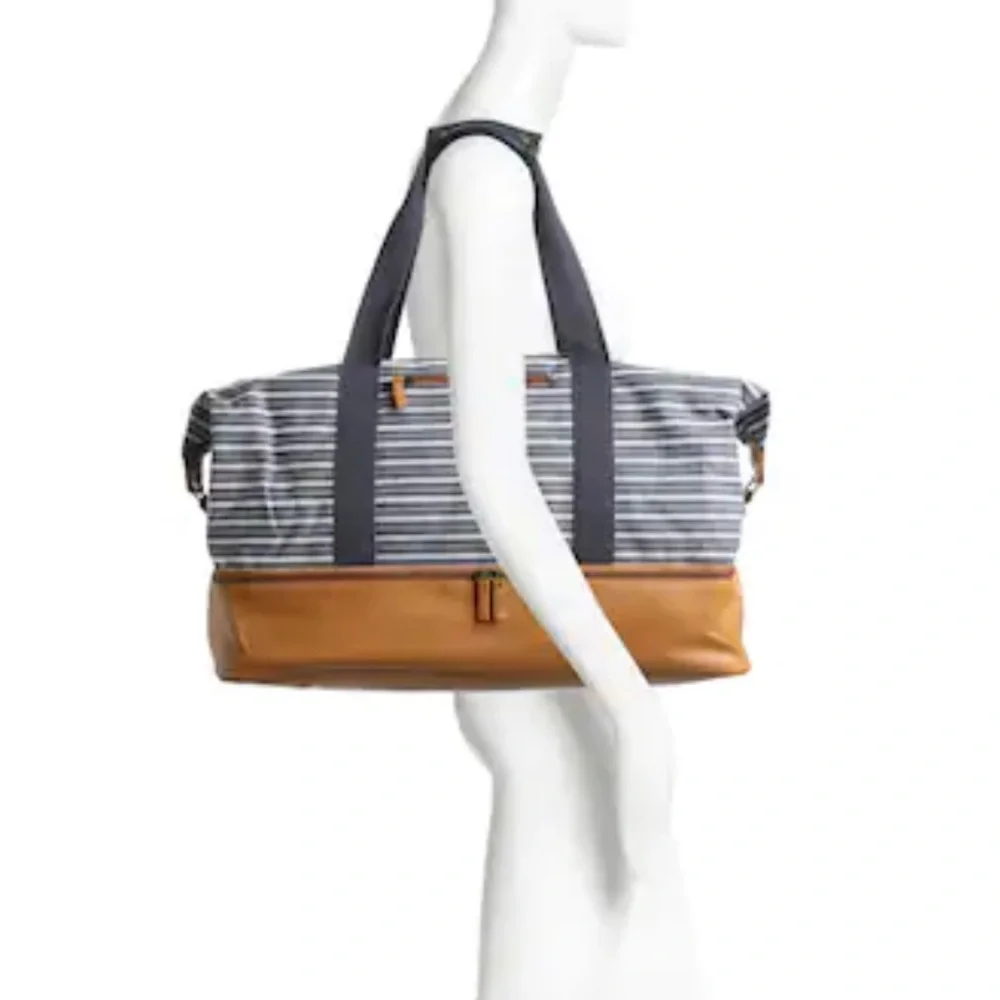 Navy Striped Weekender Travel Bag NWT